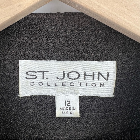 St. John Collection Brown Knit Evening Jacket 12 Blazer Velvet Swirl Accents - Picture 3 of 7